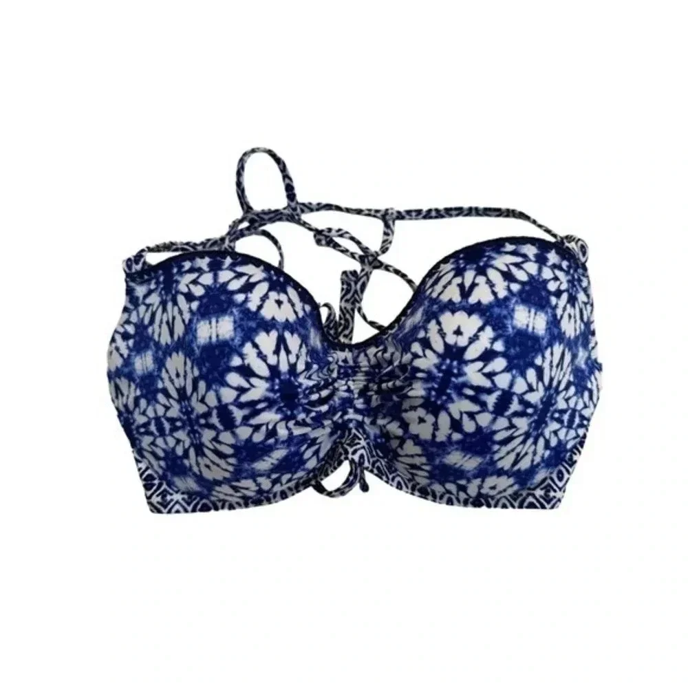 Shade & Shore Womens Tie Dye Sweetheart Neck Halter Strappy Bikini Top Size 36 D